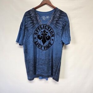 Affliction shirt mens 2XL Wings Graphc Goth Punk Biker Blue Thin Y2K Velvet